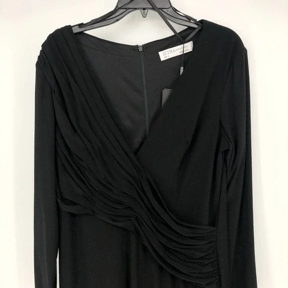IEENA FOR MAC DUGGAL Jersey Gown 12 Black Long Sleeve Asymmetrical Ruched NWT - Picture 6 of 15